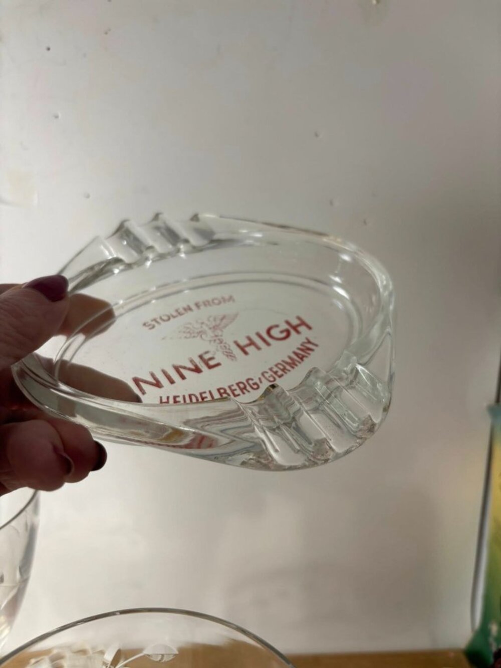 Vintage “Nine High” Ashtray Heidelberg Germany Military Souvenir Aviation Glass - Picture 3 of 4
